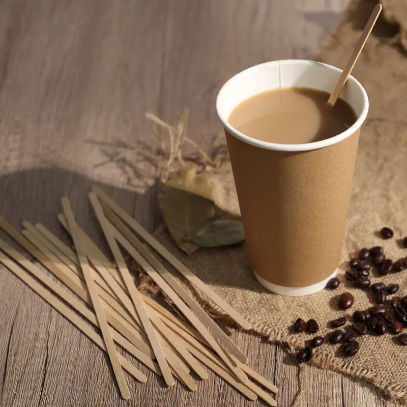 A wooden stirrer for stirring coffee