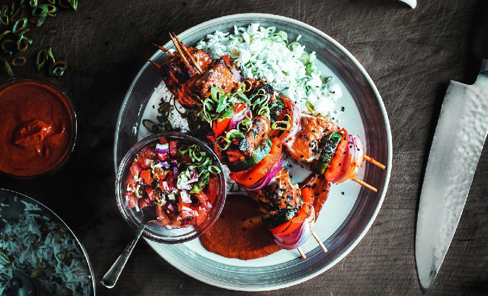 For a barbecue party, place skewers on a platter.