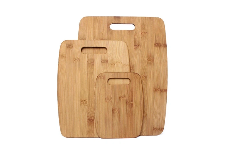 Bamboo cutting boards in various sizes.