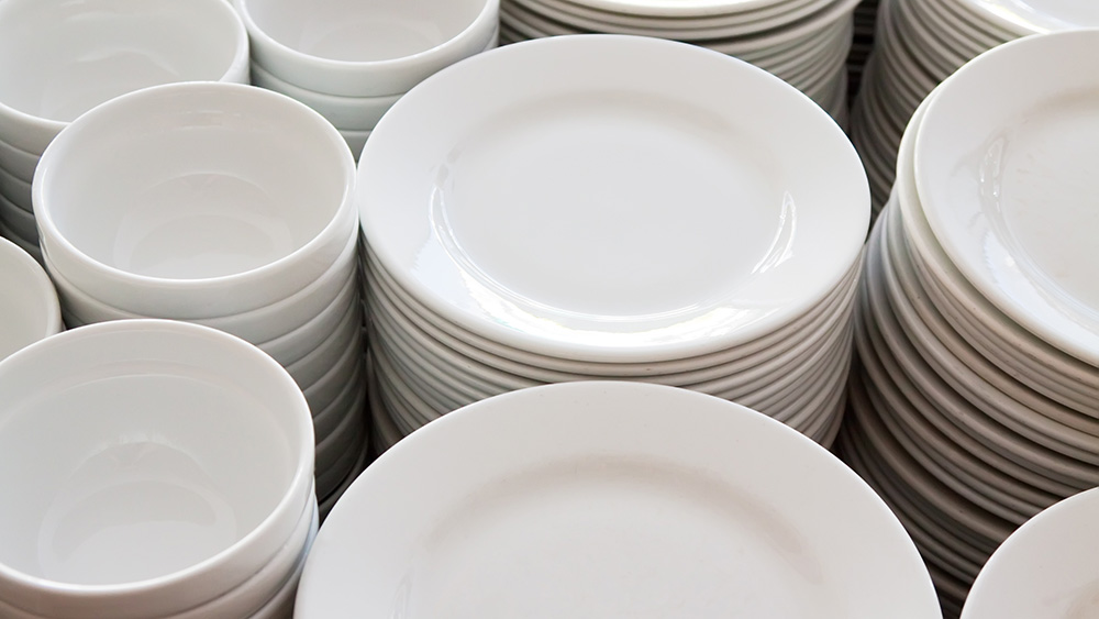Stacks of ceramic plates and bowls