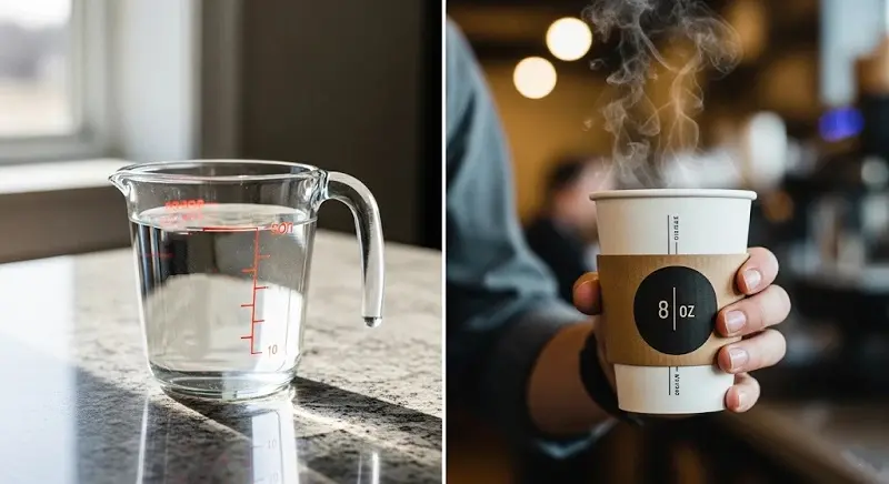 Glass measuring cups and disposable coffee cups.