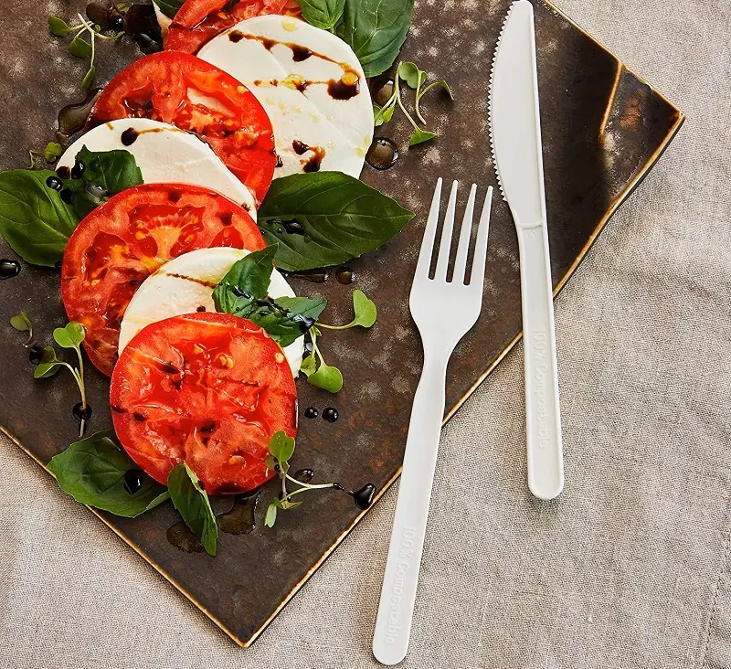 100% compostable knife and fork for lunch