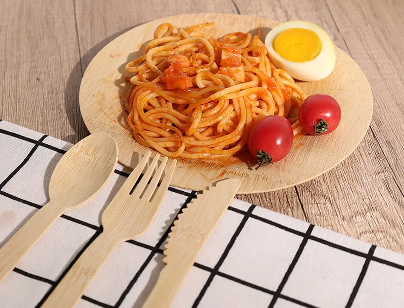 Biodegradable bamboo tray and cutlery set