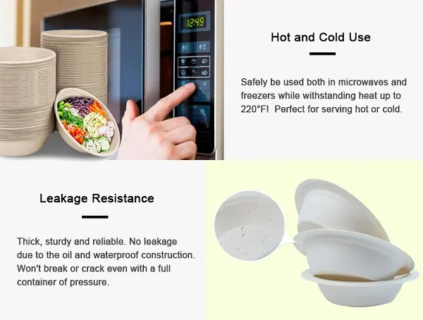 Sugarcane bagasse food containers are microwave-safe and leak-proof.