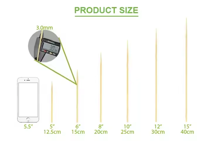 Comparison Photos of Bamboo Food Skewers in Different Sizes