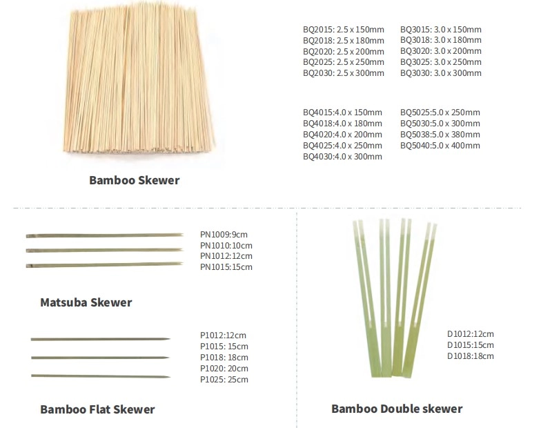 Detailed Images of Disposable Barbecue Skewers in Various Shapes