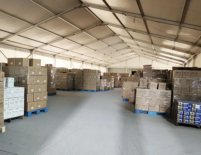 Sustainable tableware, already packaged, is ready for shipment.
