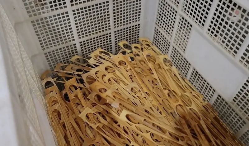 Edge waste generated during the production of disposable bamboo spoons