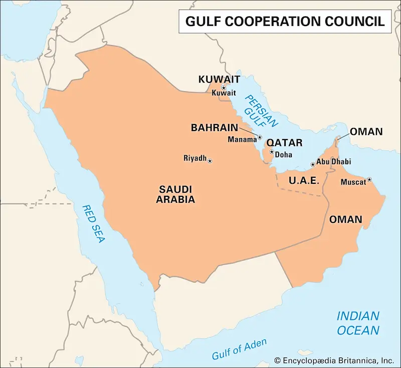 Map countries Gulf Cooperation Council